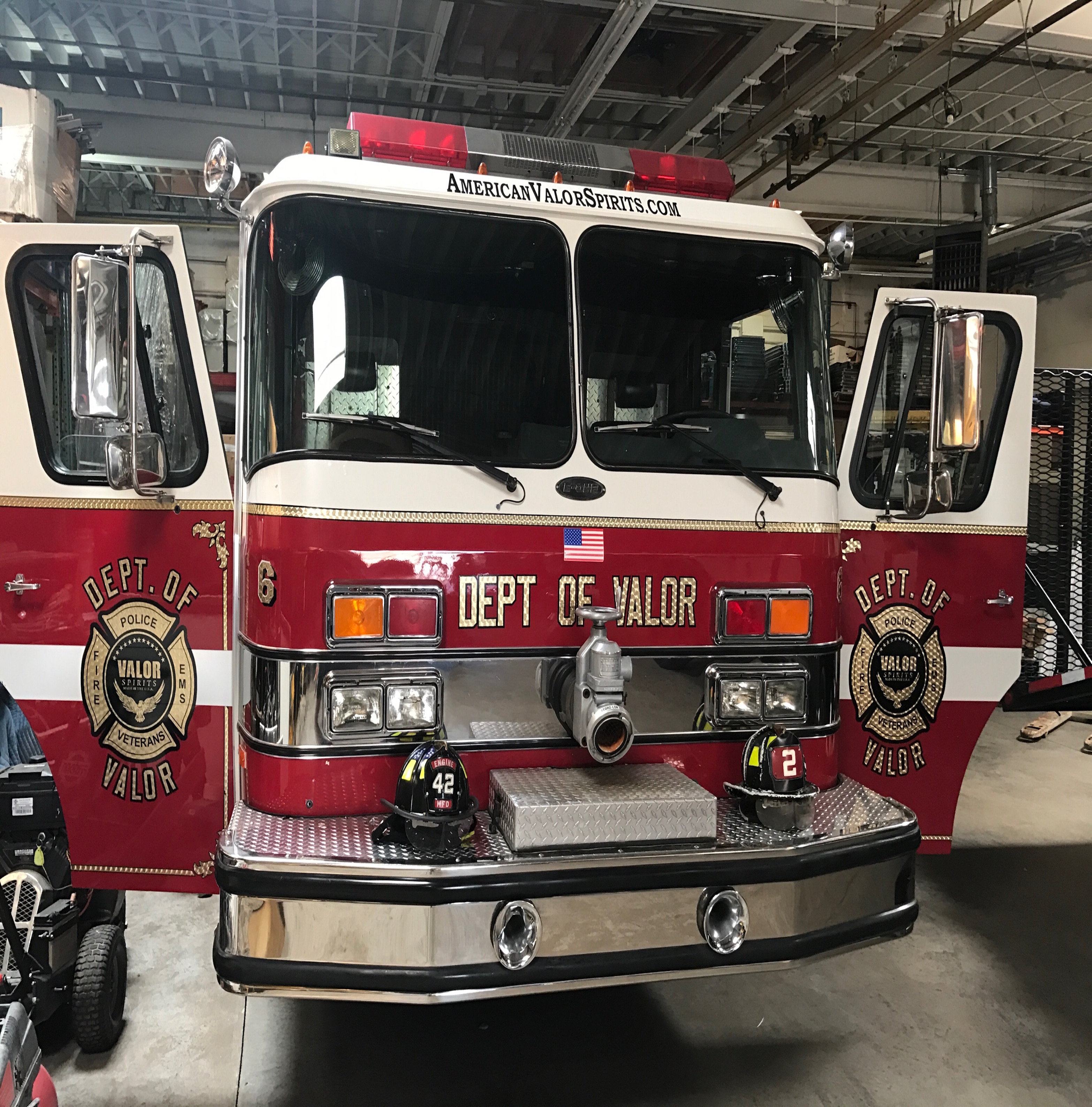 The front of the Valor Spirits firetruck